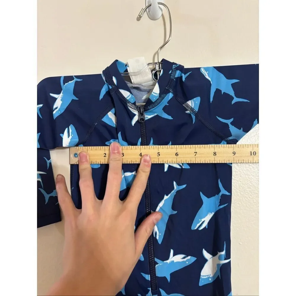 NWOT Hanna Andersson Zip-Up Shark Rash Guard One Piece Bath Suit Baby 18-24 Mons